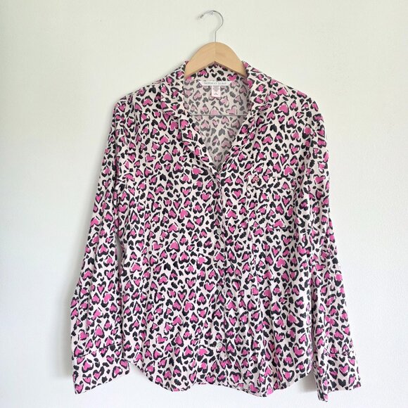 Victoria's Secret Other - Victoria's Secret Pink & Black Heart Button Up Pajama Top Long Sleeve Sleepwear